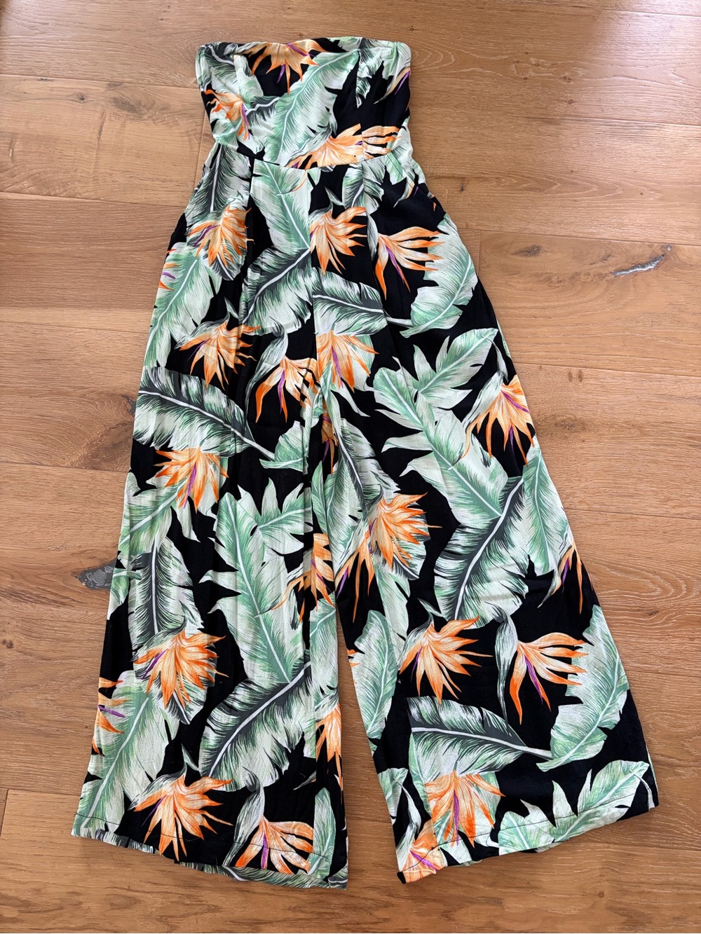 Tropical Strapless Jumpsuit with Orange Floral Print